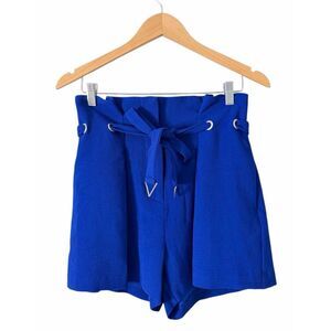 Allen Schwartz Blue High‎ Rise Casual Textured Shorts Size 2 Tie Front NEW